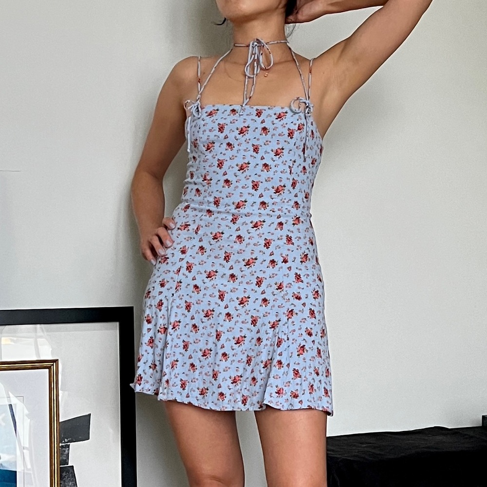 Baby Blue Floral Dress, 0, Reformation
